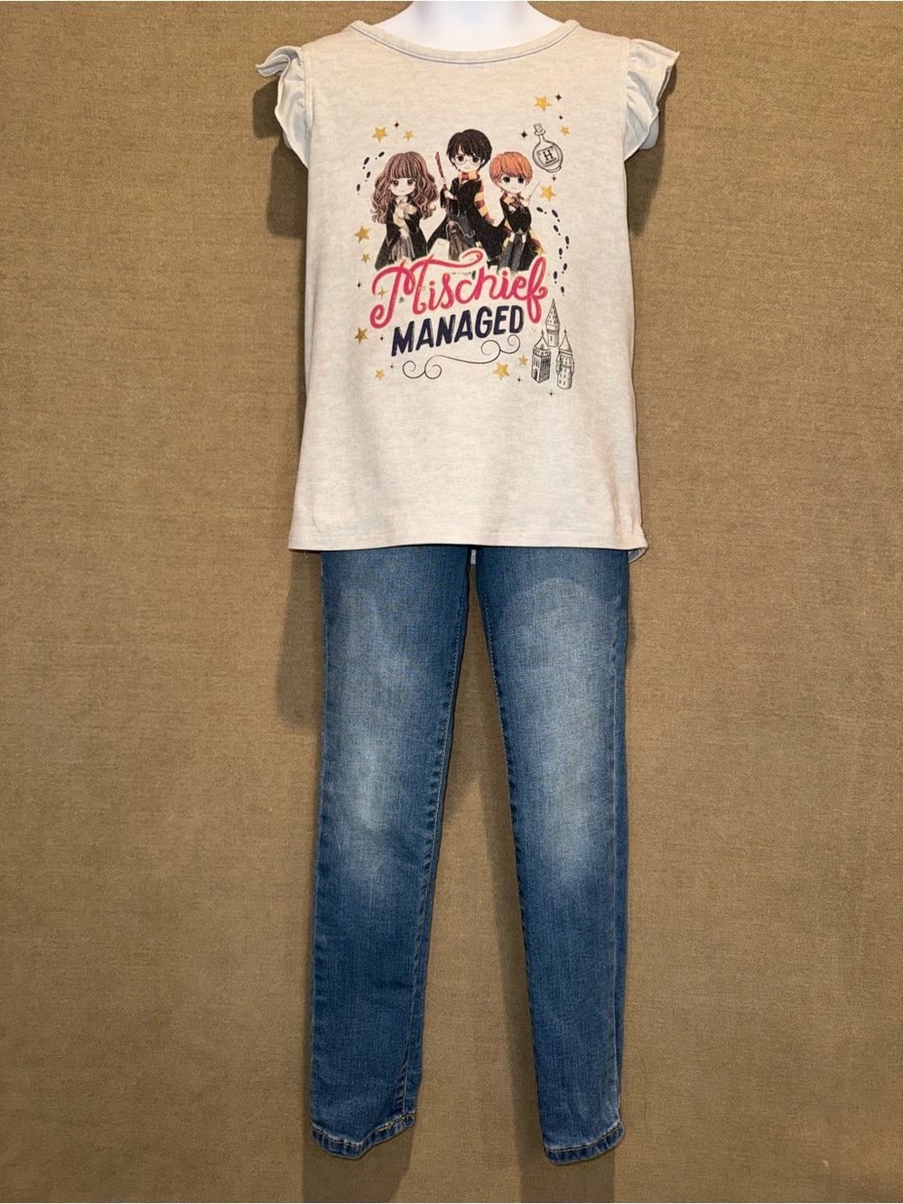 Girls Harry Potter Mischief Managed Top & Cat & Jack Jeans Set Size 6
